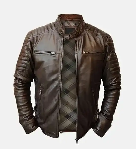 zip leather jacket brown
